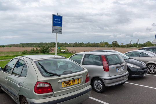Le Havre, France - May  04, 2018 : Parked vehicles on a carpool point panel in France