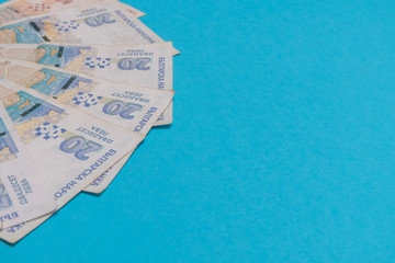 Bulgarian banknotes leva on blue background
