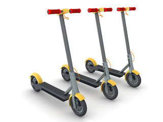 3D Rendering of three scooters