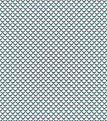 Abstract seamless wavy pattern with geometrical fish scale layout. Print. Light small blue rain water drops on a white background. Peacock tail shape, fan silhouette. Textile print © Bumble Bamboo