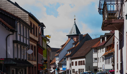 Obraz premium Old building in France. Wall with windows and shutters. Building with beautiful old architecture. Old window on old wall.