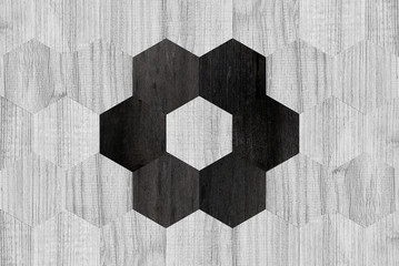 Black and white hexagonal parquet floor. Wood texture for background.	