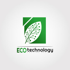 ECO Technology logo design with leaf combination, illustration element