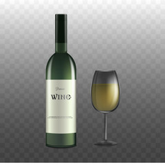 Alcoholic drink wine bottle with wineglass - mockup vector illustration isolated.