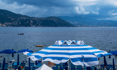 Beach on the Italian riviera Santa Margherita. Santa Margherita Ligure is Resort on the Italian Riviera, Europe.