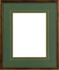 Old Antique gold frame with green card insert Isolated