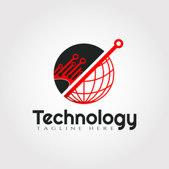 Technology logo design with earth combination, illustration element