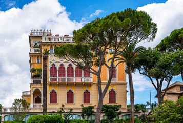 Fototapeta premium Landscape of villa park,garden in summer, Santa Margherita Ligure. Genoa, Italy park villa.