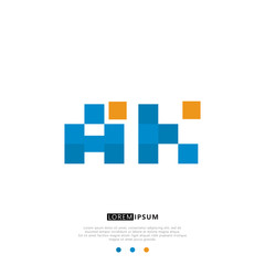 AK A K Logo Monogram with Blue and yellow Colors. modern letter logo