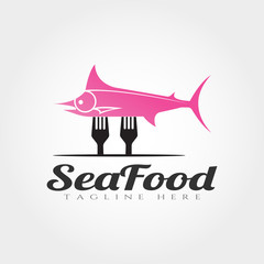 seafood vector logo design, fish and cutlery combination , illustration element