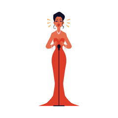 Opera or jazz concert female singer flat vector illustration isolated.