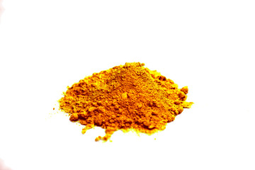 Turmeric rhizome powder isolated on white background