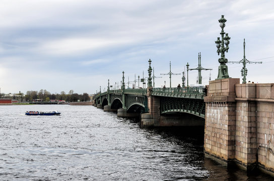 PETERSBURG, RUSSIA-May 5, 2015: Trinity Bridge or Troitsky bridge over the Neva river