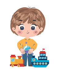 Obraz na płótnie Canvas Isolated boy cartoon with toys vector design