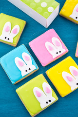 easter rabbit cookies in different colours 