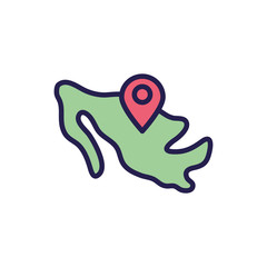 mexican map with pin location fill style icon