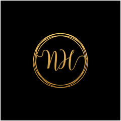 initial letter NH handwritten with circle element template. Creative fashion logo design, couple initial name , beauty icon. Logo with hand drawn style for wedding concept - vector
