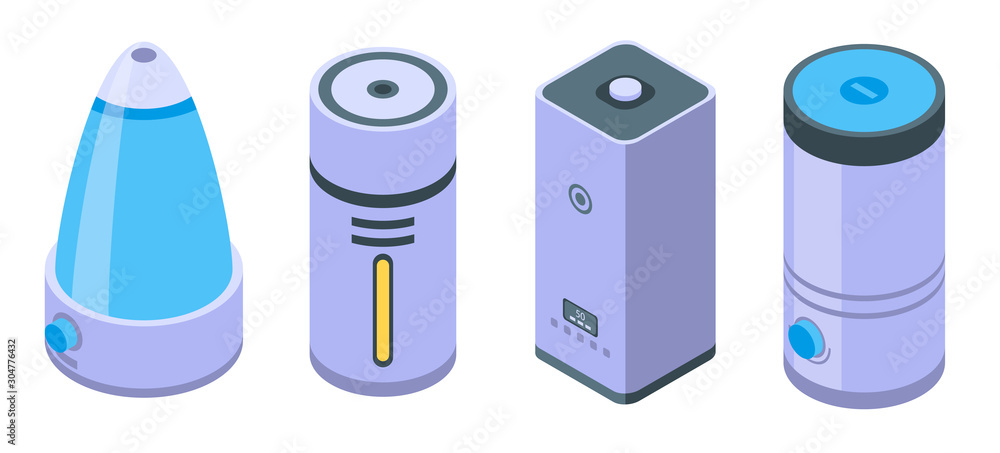 Poster humidifier icons set. isometric set of humidifier vector icons for web design isolated on white back
