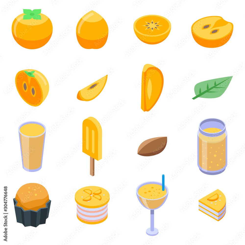 Poster persimmon icons set. isometric set of persimmon vector icons for web design isolated on white backgr