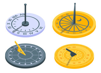 Sundial icons set. Isometric set of sundial vector icons for web design isolated on white background - obrazy, fototapety, plakaty