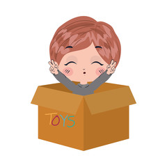 Isolated boy cartoon with toys box vector design