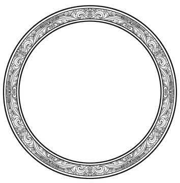 Coloring For Adults, A Circle With Patterns Around The Perimeter In The Japanese Style. 2D Illustration.