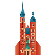 basilica of saint mary landmark of krakow in poland, vector illustration