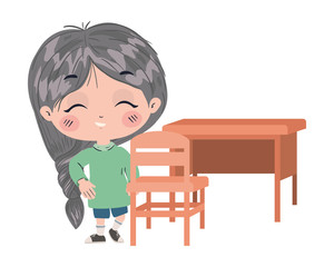 Isolated girl cartoon and desk vector design