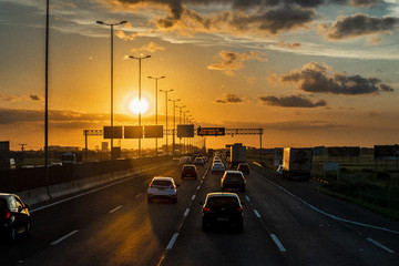 traffic on the highway at night
