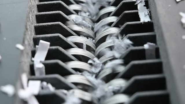 closeup view of office paper shredder teeth 