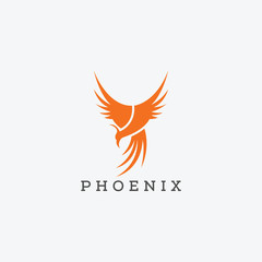 Flying Phoenix Fire Bird abstract Logo design vector template. Minimalist Dove Eagle Logotype concept icon. Vector high quality design