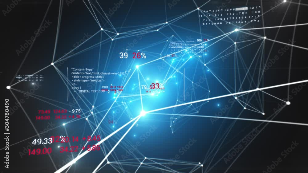 Canvas Prints abstract growing blue network with economics style digits and text seamless. looped 3d animation of 