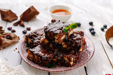 Homemade chocolate cake with honey