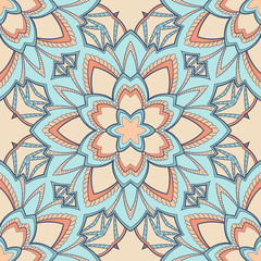 Decorative colorful ethnic seamless pattern for fabric or wrapping in oriental style. Hand drawn illustration