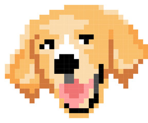 vector pixel art Golden Retriever dog isolated on white background.