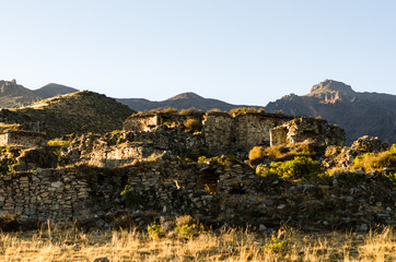 Obraz premium Archeologycal place known as Chiprac in the mountain range of Lima Peru. There are still bones and skulls from the people who used to live there, amazing !