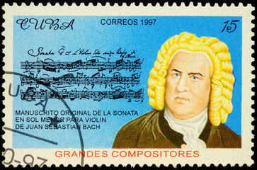German composer Johann Sebastian Bach on postage stamp