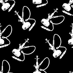 Vector hand drawn seamless pattern of hookahs on black background.
