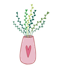 Cute vase with green flowers. Cute printable design.