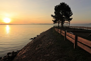 idyllic sunrise on a pier