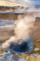 steaming mud holes and solfataras in the geothermal area of Hverir near lake Myvatn, northern Iceland