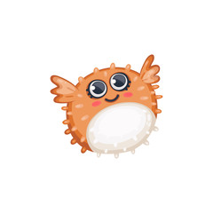 Cute funny globefish or pufferfish in kawaii style vector illustration isolated.