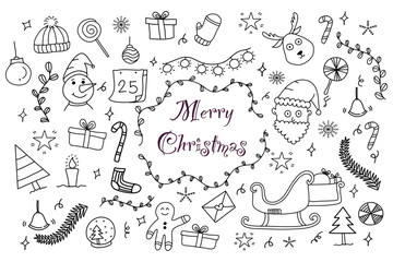 Doodles Christmas elements, Hand drawn Christmas doodle cartoon set, Doodle cartoon style