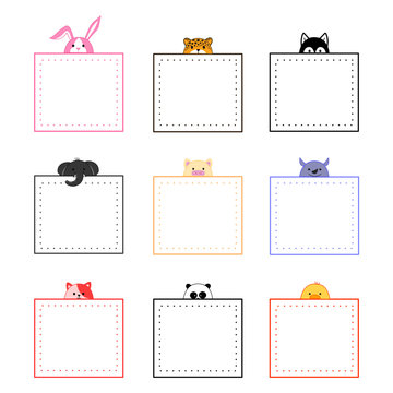 Collection Of Cute Animals Memo Note Design, Hand Drawn Cartoon Doodle Style.