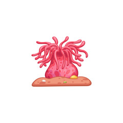 Beautiful pink cartoon coral on piece of land - isolated vector illustration