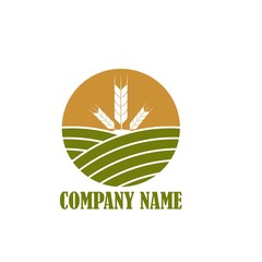 Agriculture vector logo design, agronomy, wheat farm, rural country farming field, natural harvest