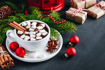 Ginger Cinnamon Hot Chocolate with marshmallows for Christmas Holidays.  