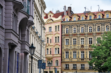Facades of building in the center of Prague