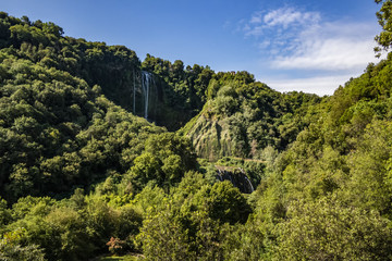 View of the Marmore Falls with little water, Terni - Italy