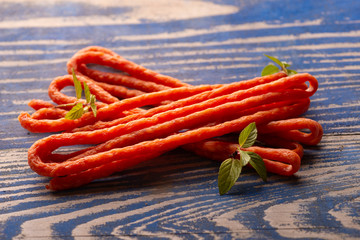 sausage on a wooden table